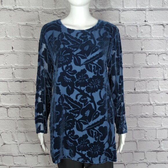 Silk Lore by Beth Terrell Navy Blue Velour/Silk Tunic, Women's Small - Picture 3 of 12